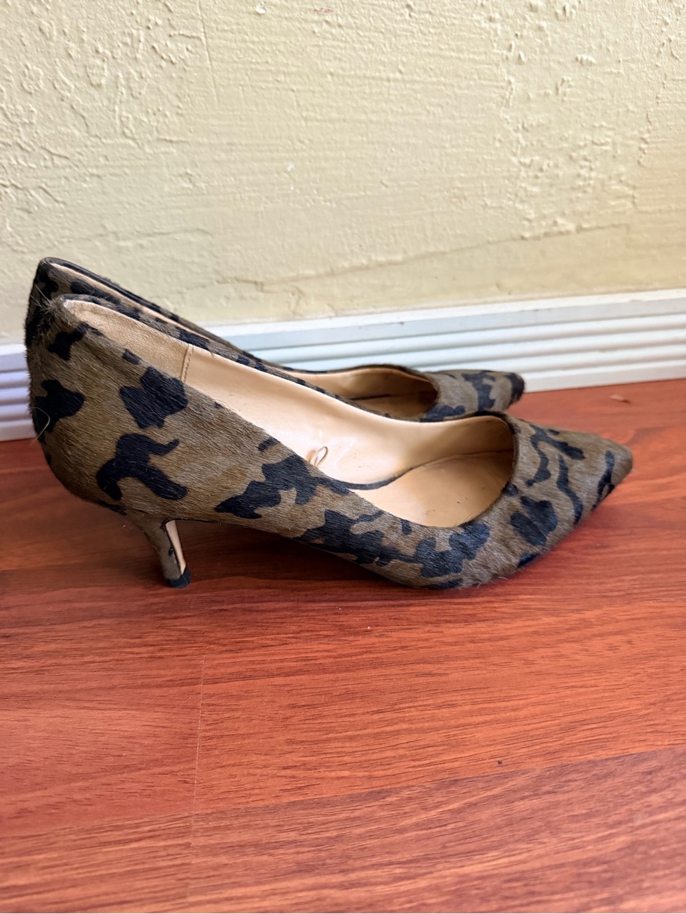 Zara Brown and Black Camouflage Pointed-Toe Kitten Heels